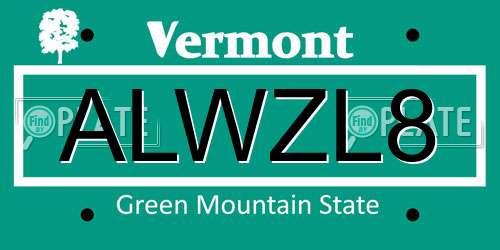 ALWZL8 Vermont License Plate