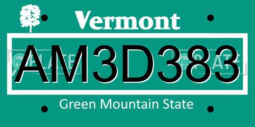 AM3D383 Vermont License Plate