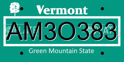 AM3O383 Vermont License Plate