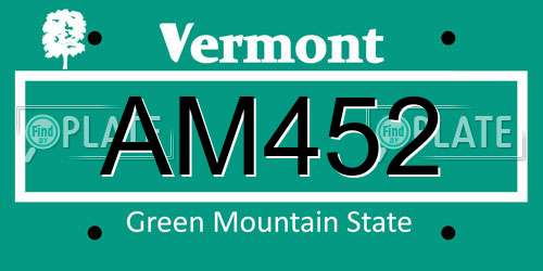AM452 Vermont License Plate