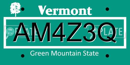 AM4Z3Q Vermont License Plate