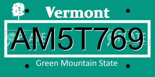 AM5T769 Vermont License Plate