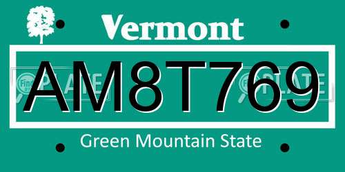 AM8T769 Vermont License Plate