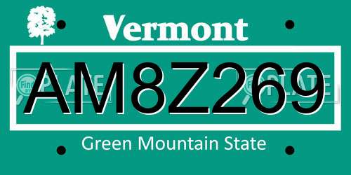 AM8Z269 Vermont License Plate