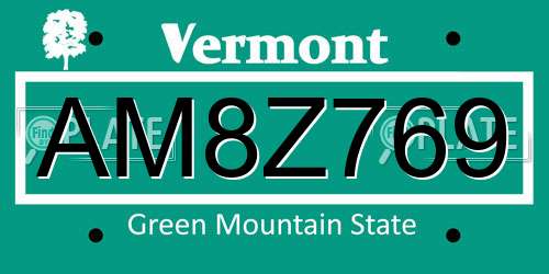 AM8Z769 Vermont License Plate