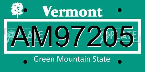 AM97205 Vermont License Plate