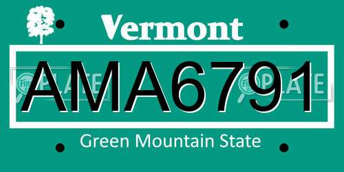AMA6791 Vermont License Plate