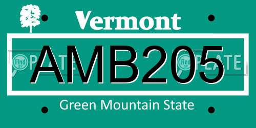 AMB205 Vermont License Plate