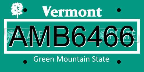 AMB6466 Vermont License Plate
