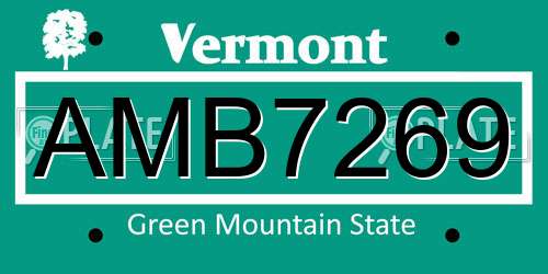 AMB7269 Vermont License Plate