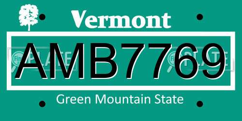 AMB7769 Vermont License Plate