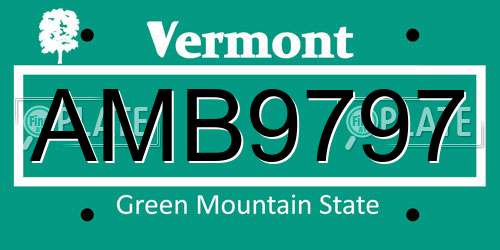 AMB9797 Vermont License Plate