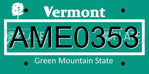 AME0353 Vermont License Plate