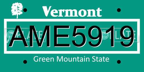AME5919 Vermont License Plate