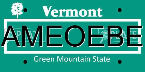 AMEOEBE Vermont License Plate