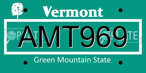 AMT969 Vermont License Plate