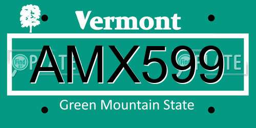 AMX599 Vermont License Plate
