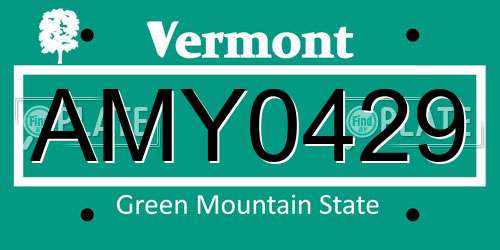 AMY0429 Vermont License Plate