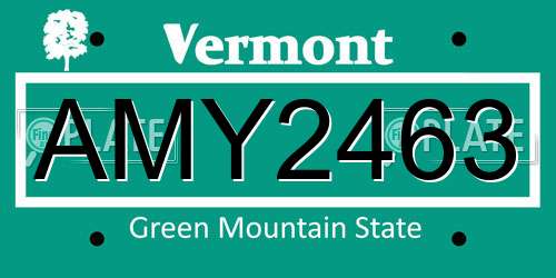 AMY2463 Vermont License Plate