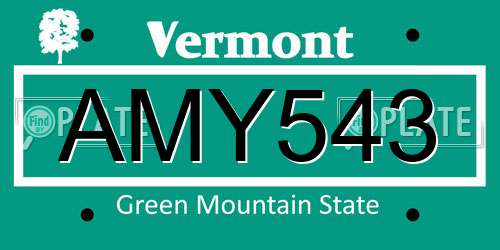 AMY543 Vermont License Plate