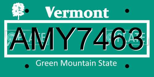 AMY7463 Vermont License Plate