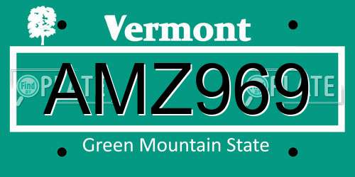AMZ969 Vermont License Plate