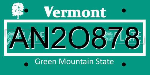 AN2O878 Vermont License Plate