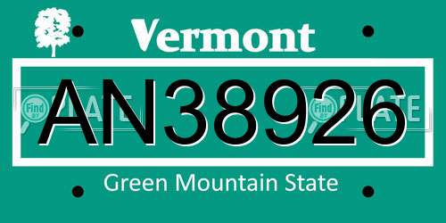 AN38926 Vermont License Plate