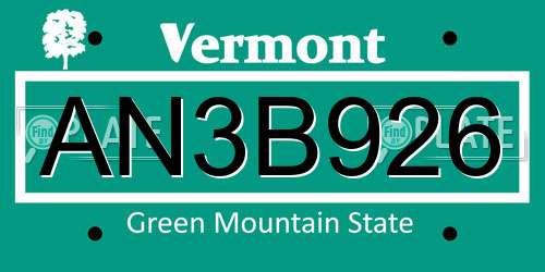 AN3B926 Vermont License Plate