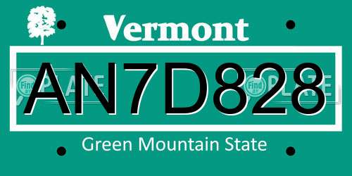 AN7D828 Vermont License Plate