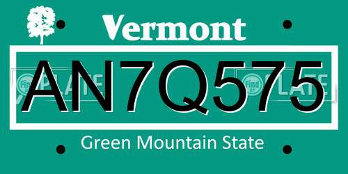 AN7Q575 Vermont License Plate
