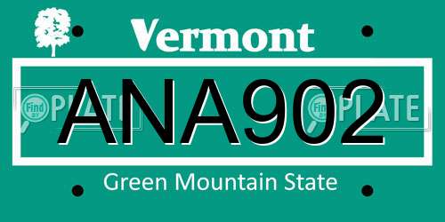 ANA902 Vermont License Plate