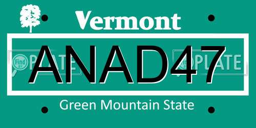 ANAD47 Vermont License Plate