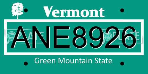 ANE8926 Vermont License Plate