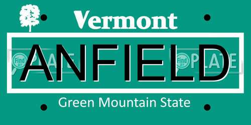 ANFIELD Vermont License Plate