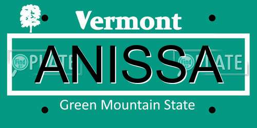 ANISSA Vermont License Plate