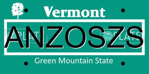 ANZOSZS Vermont License Plate
