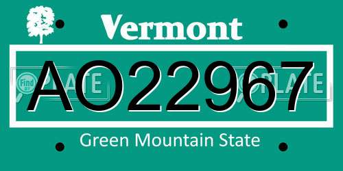 AO22967 Vermont License Plate