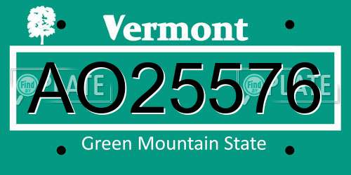 AO25576 Vermont License Plate