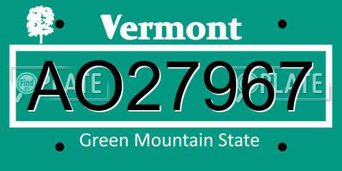 AO27967 Vermont License Plate