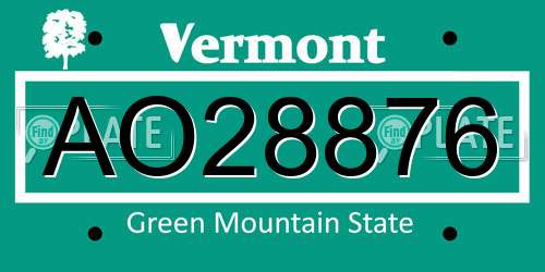 AO28876 Vermont License Plate