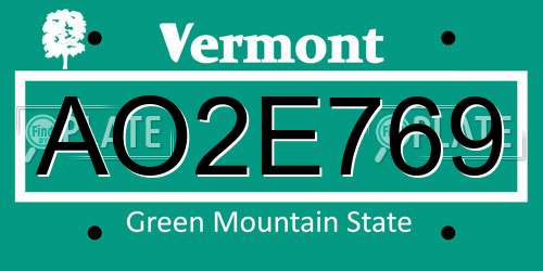 AO2E769 Vermont License Plate