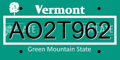 AO2T962 Vermont License Plate