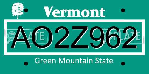 AO2Z962 Vermont License Plate