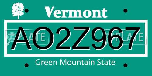 AO2Z967 Vermont License Plate