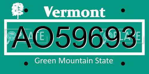 AO59693 Vermont License Plate