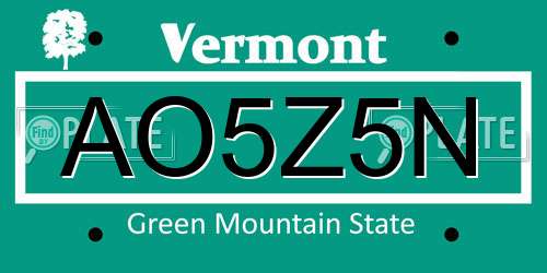 AO5Z5N Vermont License Plate