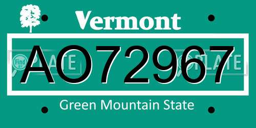 AO72967 Vermont License Plate