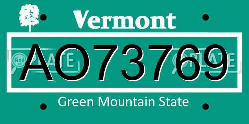 AO73769 Vermont License Plate