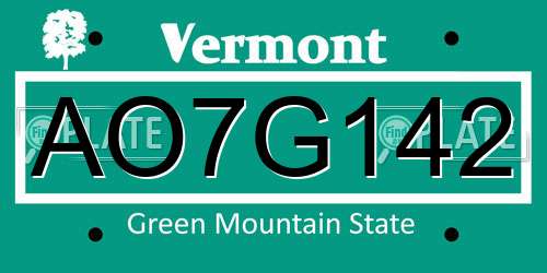 AO7G142 Vermont License Plate